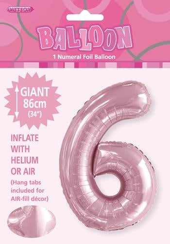 Giant Light Pink Number 6 86cm (34”) Foil Balloon